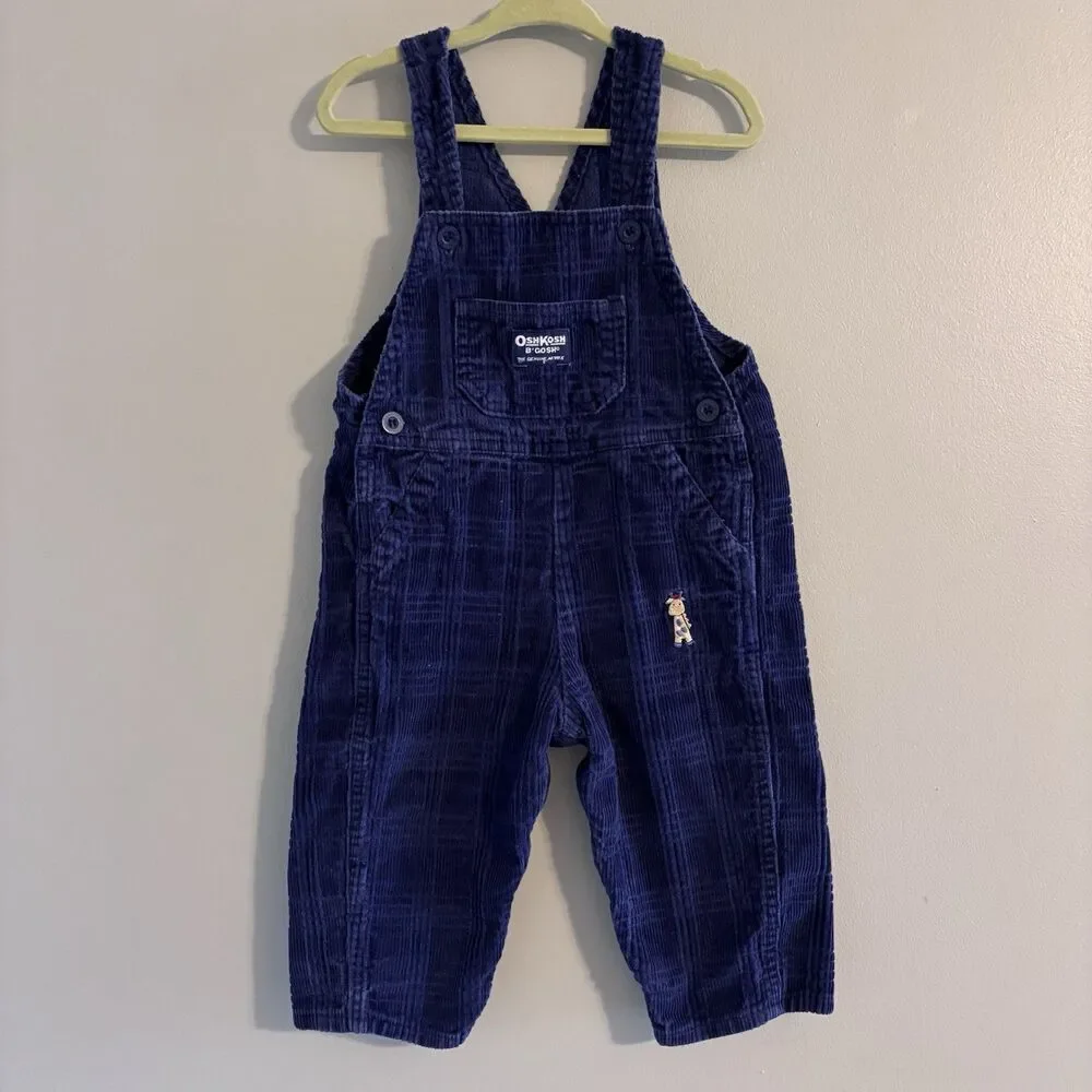 VTG 90s Vestbak OshKosh B'gosh Baby Plaid Corduroy Overalls Sz 18 Mo Kidcore